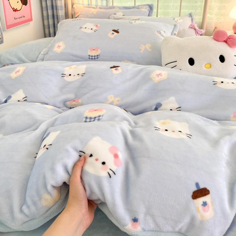 Winter Thickened Milk Fleece Bed Four-piece Set New Coral Fleece Flannel Single Quilt Cover Bed Sheet Three-piece Set Bedding