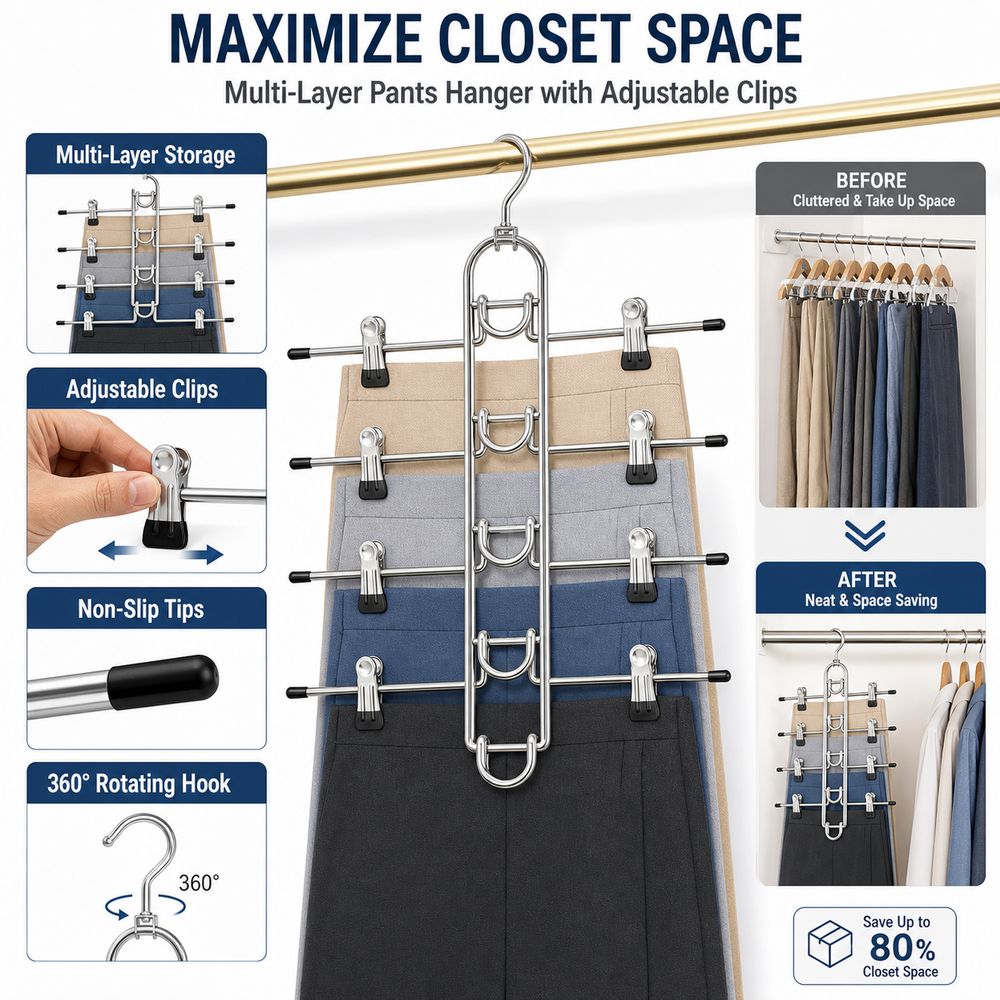 Non Slip Tips Multi Layer Hanger Metal Skirt Hanger New Trouser Hanger Closet Organization