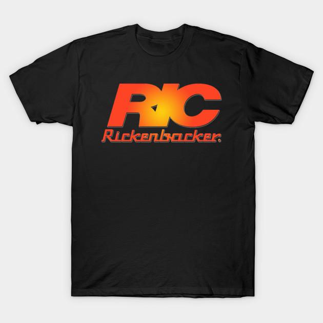 Men Black Print T-shirt Rickenbacker No-Cut Heat Transfer Print Cotton Tshirt