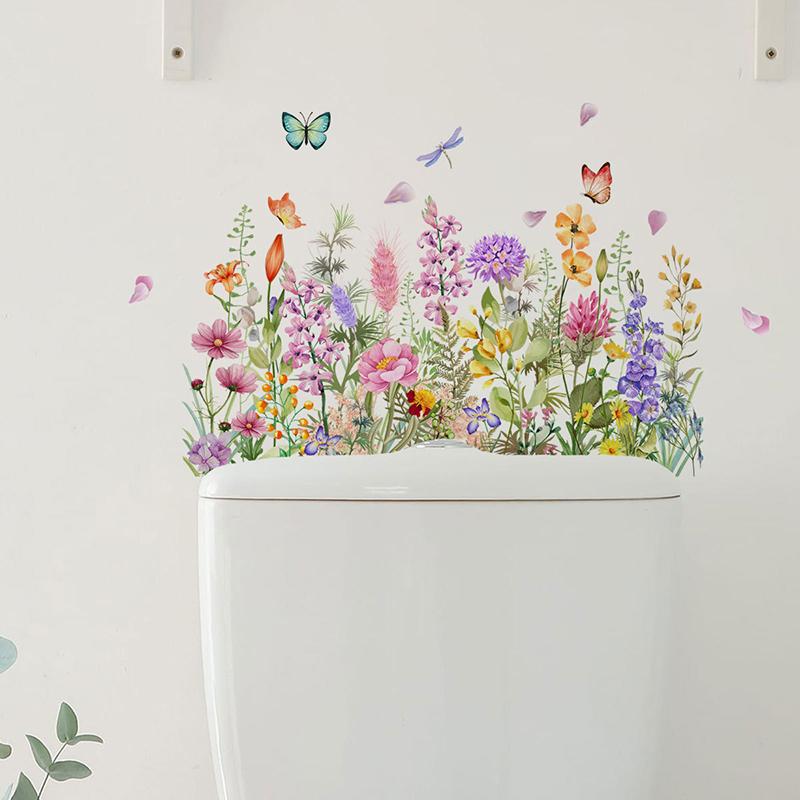 Различные зеленые растения, цветы, настенные наклейки, декор для ванной комнаты, туалета, наклейки для гостиной, кабинета, украшение дома, самоклеящаяся фреска