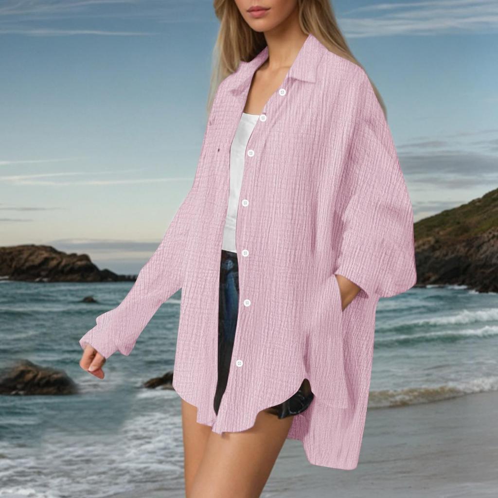 Женская мода повседневная рубашка с длинным рукавом, двухслойная, с отворотами, на пуговицах