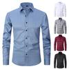 Men Spring Shirt Turn-down Collar Solid Color Single-breasted Slim Fit Cardigan Long Sleeves Soft Breathable Mid Length
