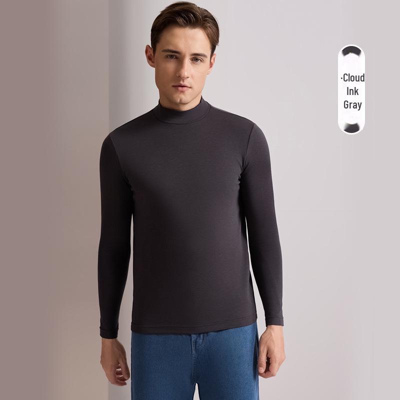 Men's Cashmere Silk Thermal Top with Half-High Collar for Autumn and Winter