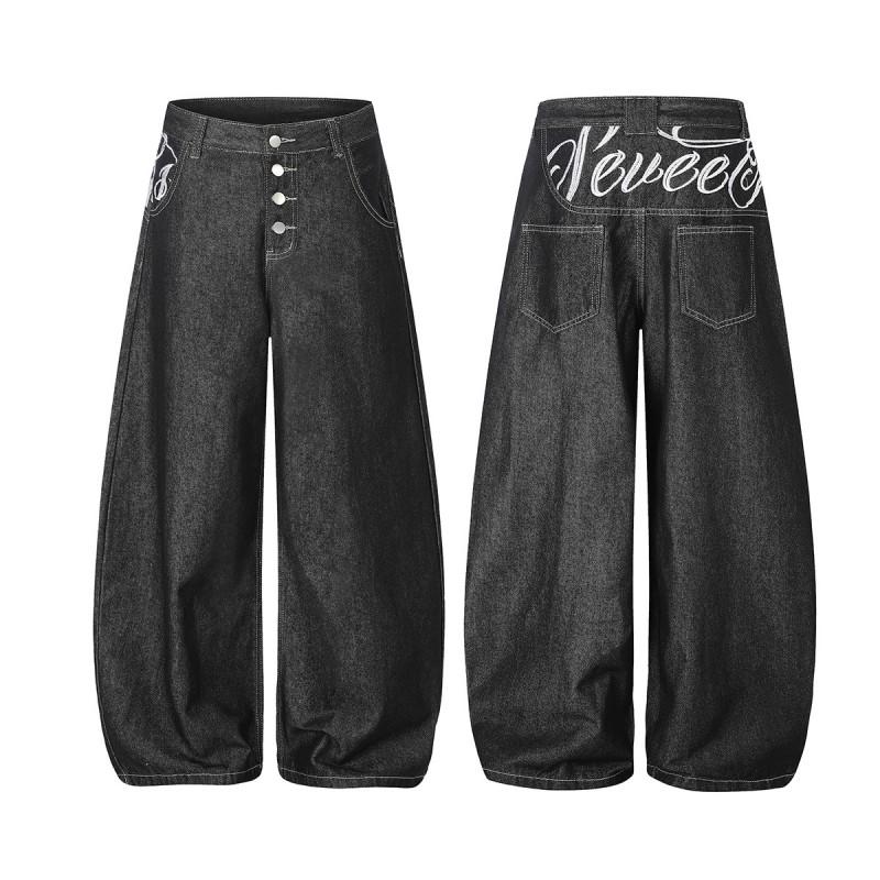 Magic Bear 2026 American Vintage Washed Jeans Loose Straight Embroidered Denim Pants