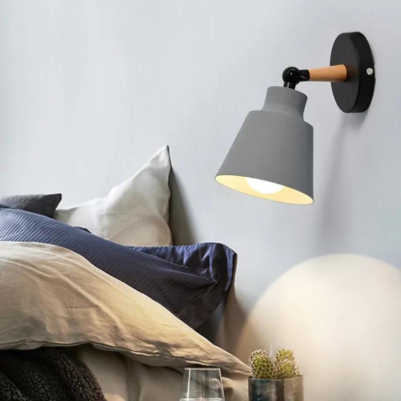Nordic bedroom wall lamp solid wood LED wall lamps minimalist creative living room corridor bedside lamp Decorative lighting