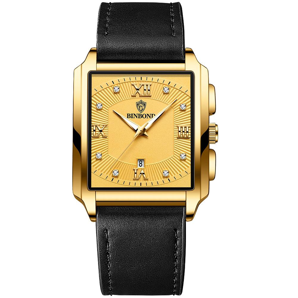 2023 New Square Steel Band Simple Sports Outdoor Men's Watch Calendar Quartz Watch for Men Waterproof BINBOND Wristwatches Male