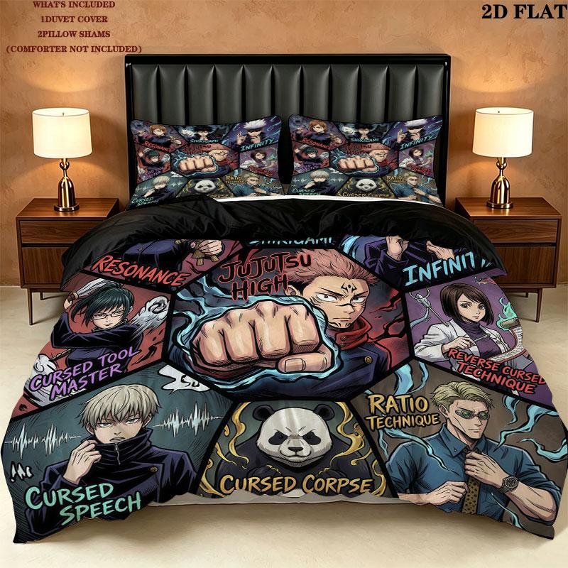 Jujutsu Kaisen Pattern Bedding Quilt Set Quilt Cover Pillowcase Home Birthday Gift(1 * duvet cover + 2 * pillowcase, without core)