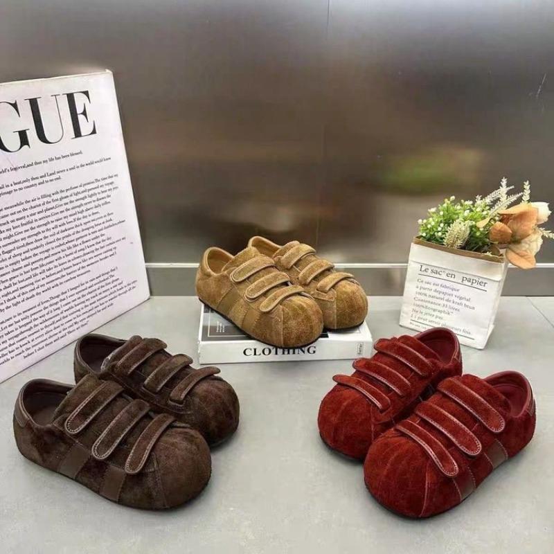 Женские новые модные ретро универсальные повседневные спортивные туфли на плоской подошве с матовой большой головкой на липучке осень