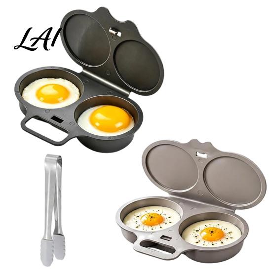 Healthy Oil Free Kitchen Gadget Dual Poacher with Egg Cavity Microwave Lid And Handle Food Grade Plastic Easy Breakfast Tool Steamer Oil-free