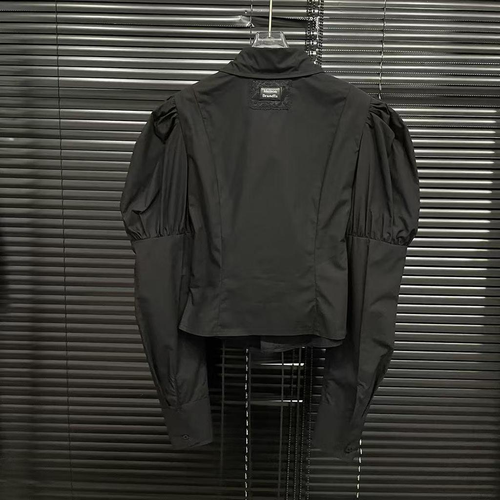 Весна 2025 Рубашка со шнуровкой, рукавами-фонариками и приталенной талией