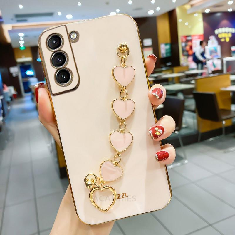 Модный чехол-цепочка с браслетом Love Heart для Samsung Galaxy S22 S21 S20 FE Plus Ultra 5g 2022, чехол-ремешок на S 22 21 20 S10