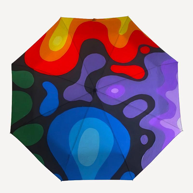 1pc Abstract Colors Automatic Open/close Folding Compact Umbrella, 8-Rib Sturdy Canopy, Lightweight Portable, Everyday Use, Gift,072