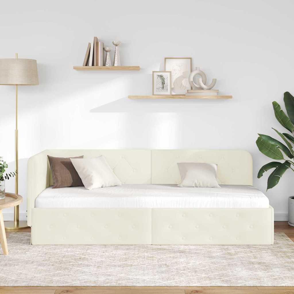 L Shaped Corner Bed Frame Cream 80 x 200 cm Velvet
