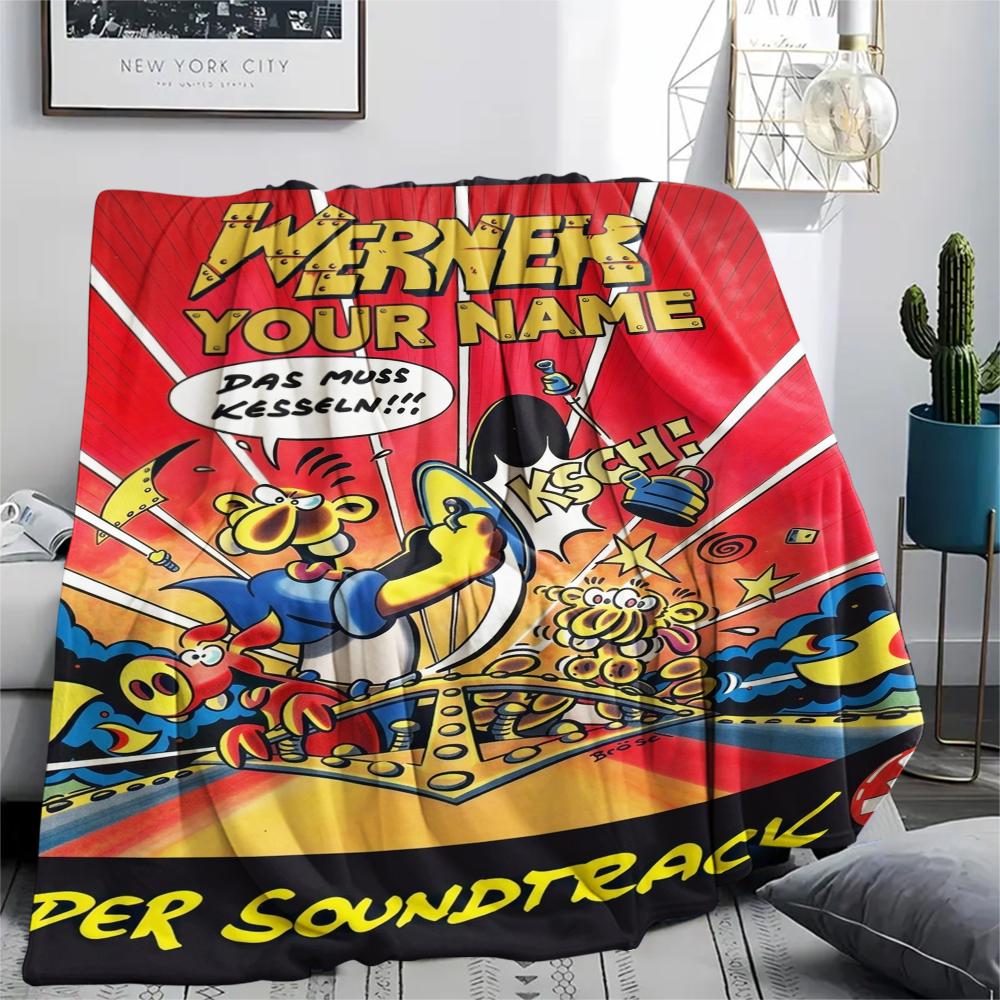 1PC Custom Name Werner Comic Patterned Flannel Blanket Suitable For All Seasons for Home Decor Warmth and Comfort Gifts Holiday Present_xia