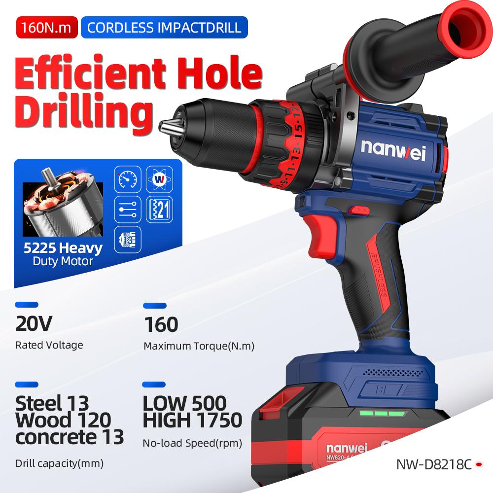 Электрическая отвертка NANWEI 160N 13 мм с самоблокирующимся патроном и функцией гироскопа, для сверления льда