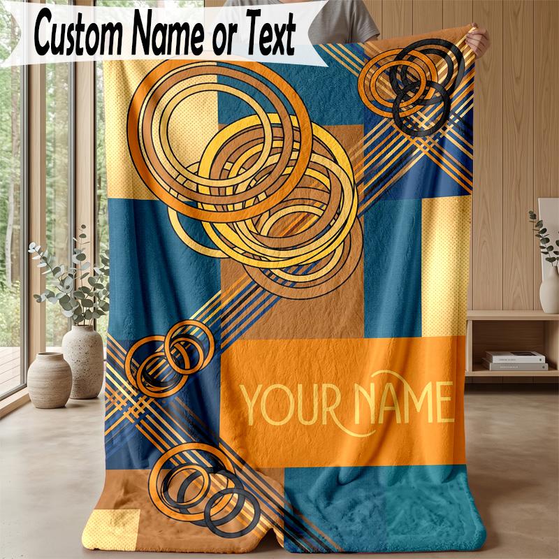 Golden Theme Personalized Blanket Custom Name Print Cozy Flannel Household Blanket 1pc
