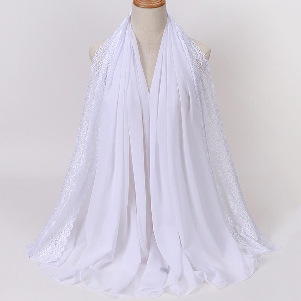 Solid Color Silk Scarf Lace Edge Ramadan Headscarf Versatile Headwraps Women Headwear