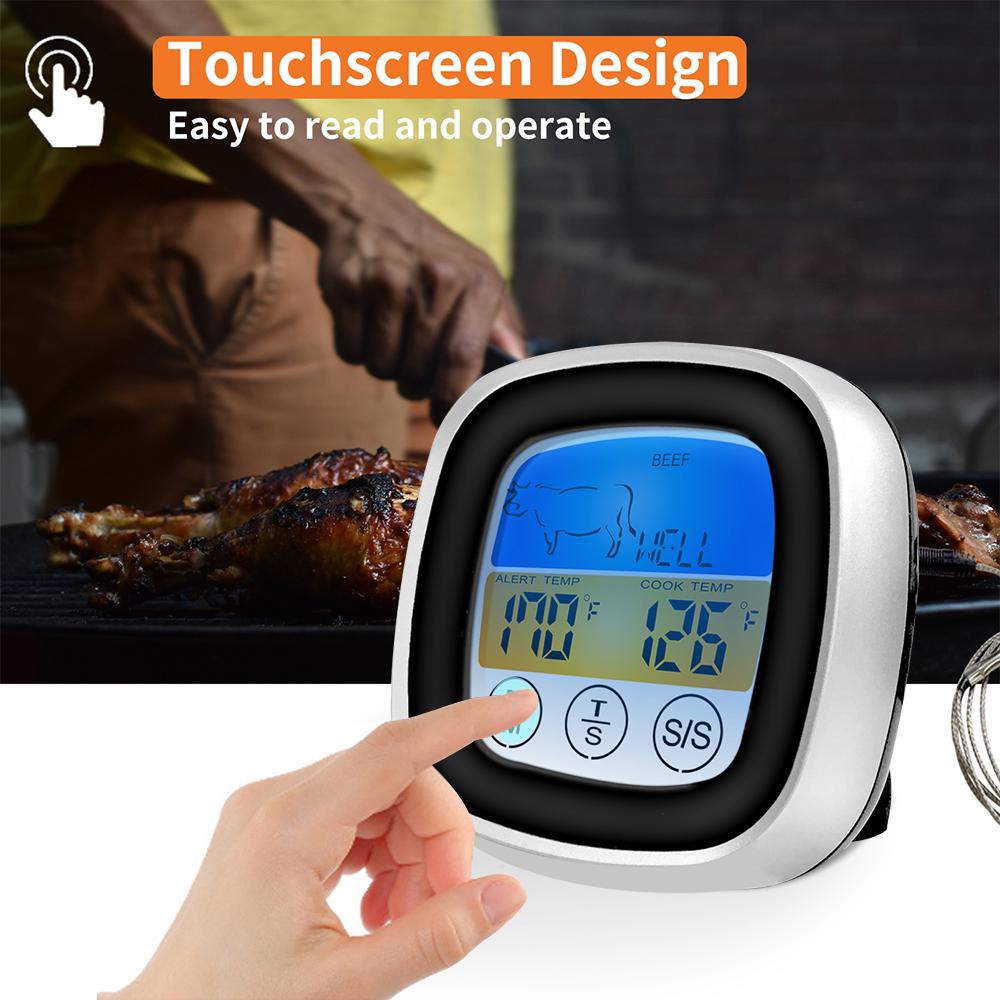 Touchscreen Meat Thermometer Food Barbecue Thermometer BBQ Grill Smoker Thermometer Timer Alert Cooking Baking Oven