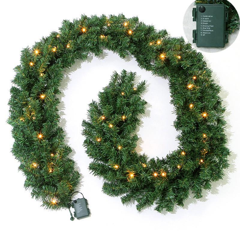 2.7M Pre-Lit Christmas Rattan Door Wreath with Ornaments