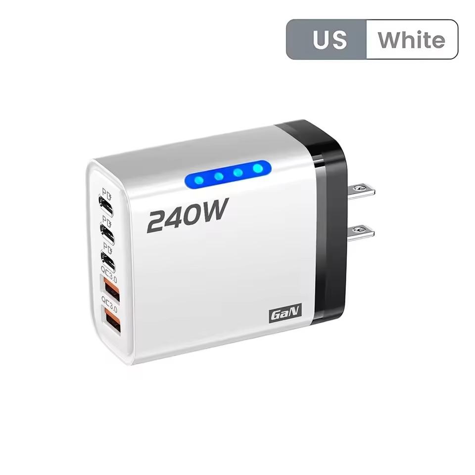 240 Вт GaN Быстрое Зарядное Устройство со Светодиодной Подсветкой 5 в 1 2 USB + 3 Type-C Многопортовое Зарядное Устройство для Телефона Для Серии iPhone 15-17 Samsung Huawei Xiaomi 15 4