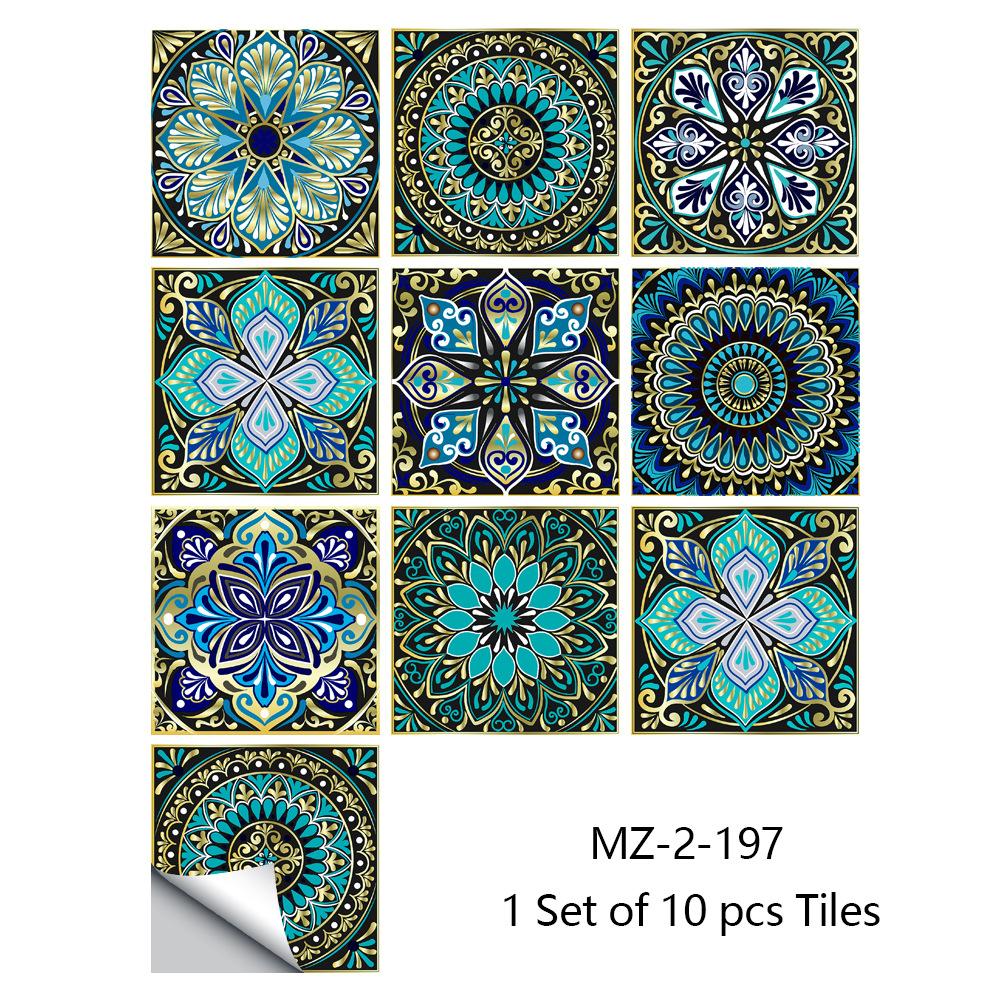 10pcs/set Mandala Style Crystal Hard Tiles Ceramics Wall Sticker Kitchen Wardrobe Home Decor Art Mural Peel & Stick Wall Decals
