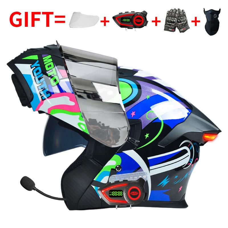 DOT Certified Motorcycle Bluetooth Helmet Men's and Women's Unveiling Helmet Four Seasons Universal Electric Vehicle Full Helmet Cycling Off-road H