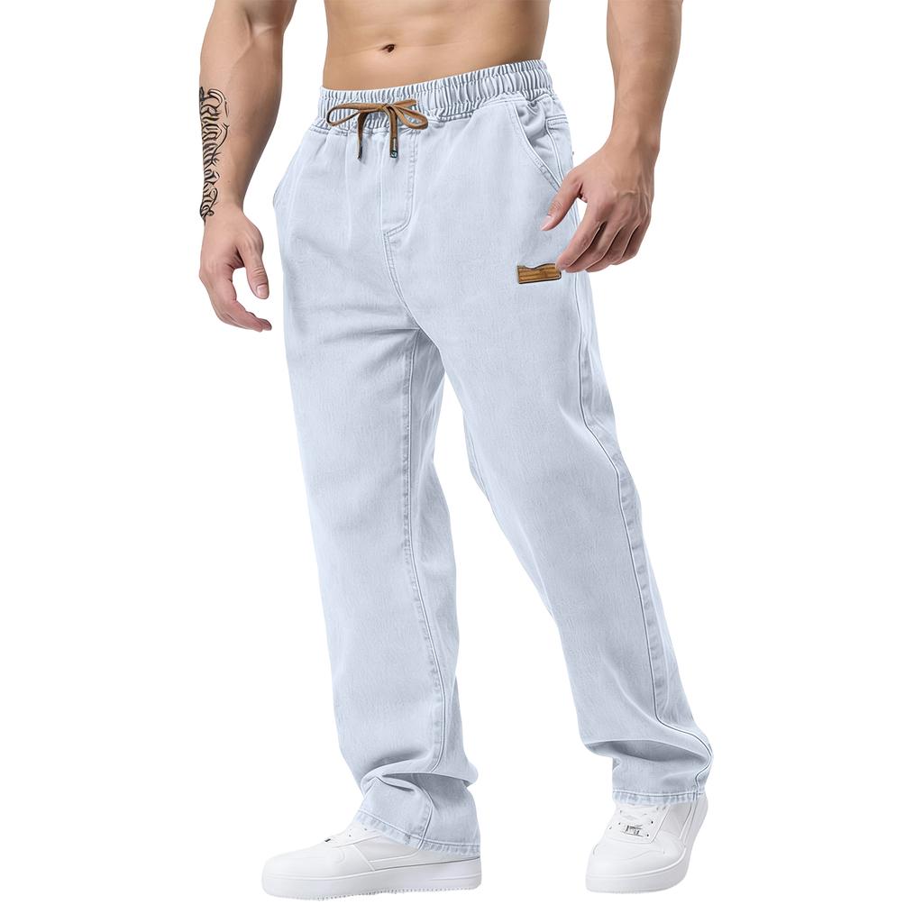 Классические мужские джинсы прямого кроя slim fit с эластичным поясом для пожилых мужчин