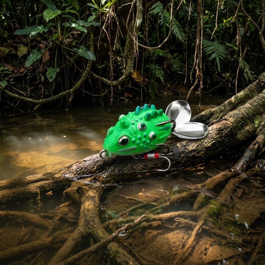 Frog Lure Set with Double Flashing Blades and Reinforced Hooks for Bass Fishing in Freshwater and Saltwater