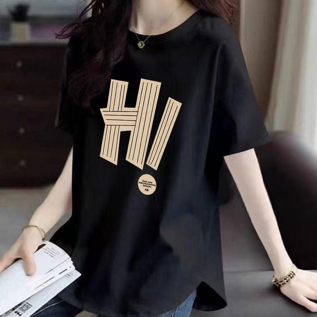 Pure Cotton White Mid-length Short-sleeved T-shirt for Women's Summer New Age-reducing Niche Curve Loose Slimming Base Shirt