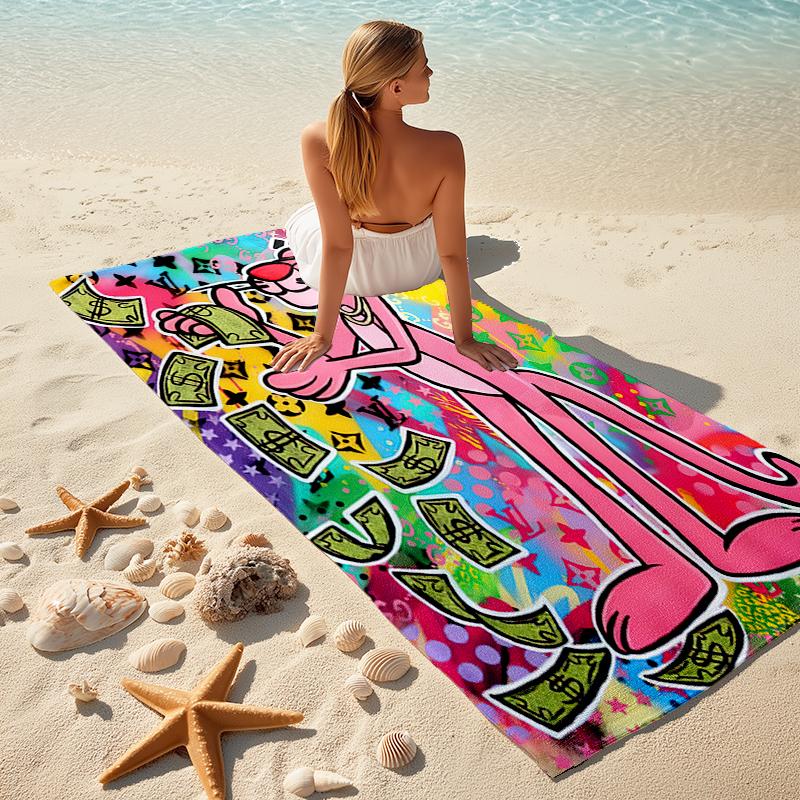 Cool Pink Panther Cartoon Print Beach Towel Beach Outdoor Camping Absorbent Bath Towel Quickdrying Swim Towel Outdoor Pool Towel Printing