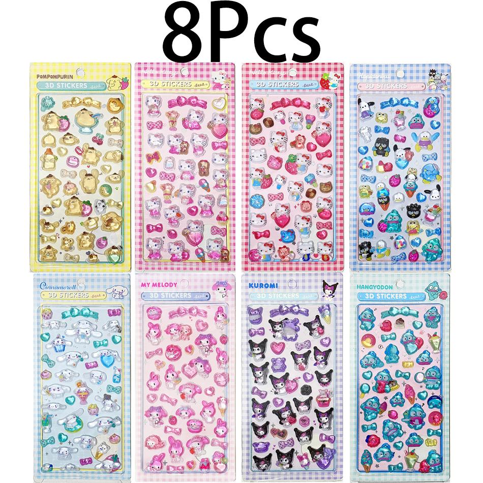 1/8Pcs 3D Sanrio Stickers Anime Sanrio Kuromi Hellokitty My Melody Cinnamoroll Hangyodon Bag Cases Decoration Birthday Gifts