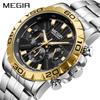 Fashion Men's Quartz Watches Luminous Chronograph Silvery Gold Full Stainless Steel Business For Male Clock