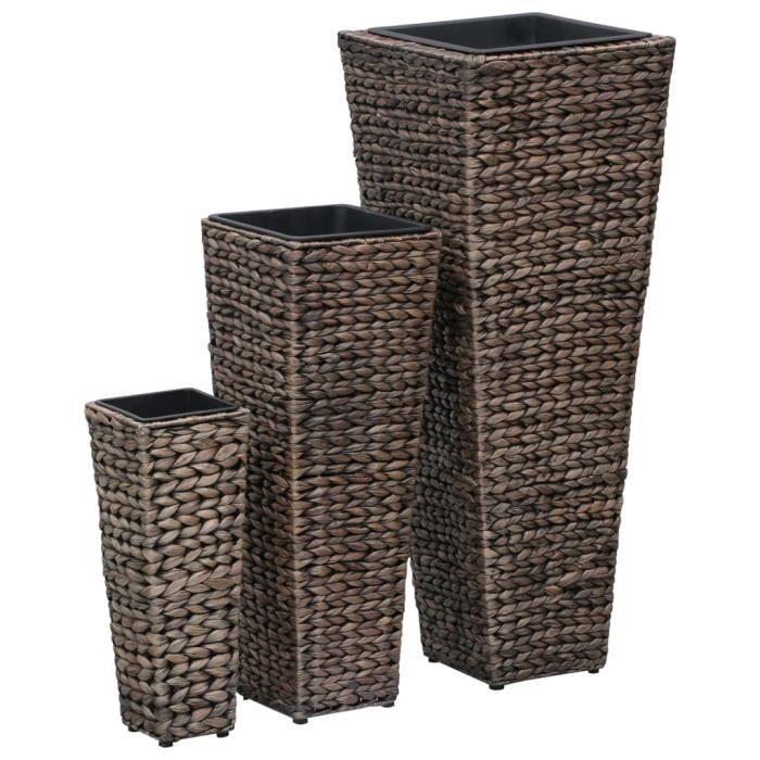 Planters - vidaXL - 3 Pcs - Water Hyacinth - Dark Brown - Indoor