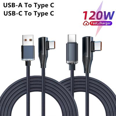 Кабель USB C - Type C 6A 120W, Г-образный 90 градусов, для телефона, супербыстрая зарядка, USB - TypeC, кабель для передачи данных для Samsung Huawei Oneplus