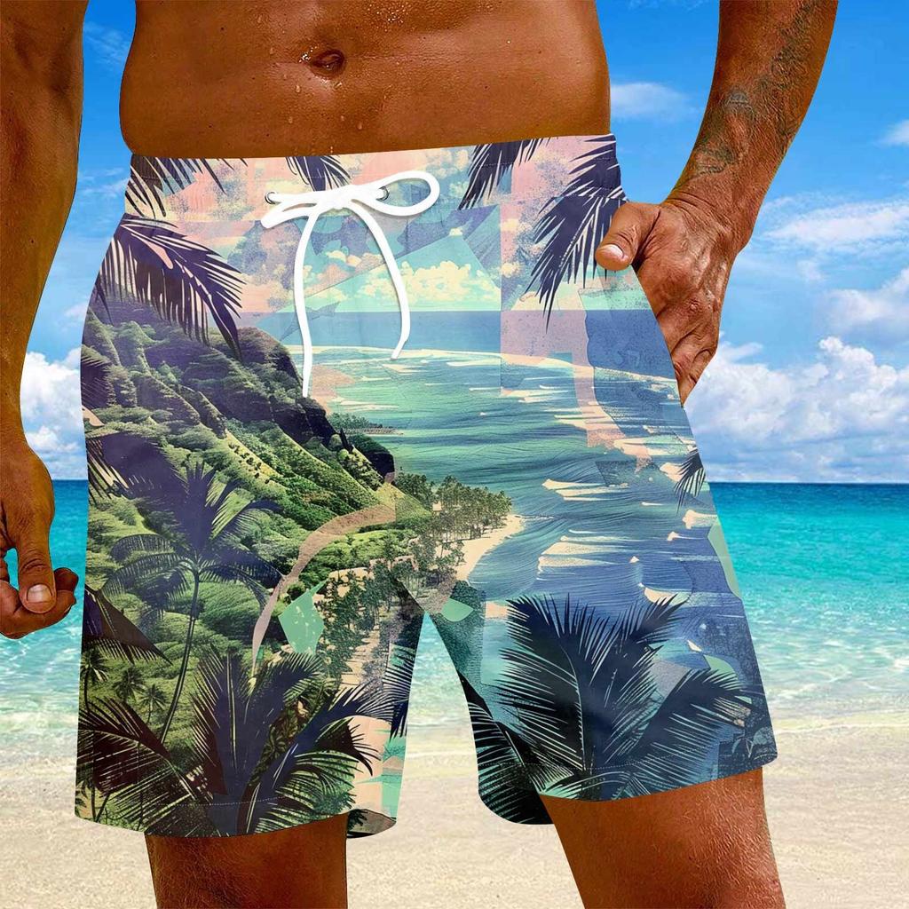 Мужские модные гавайские принты с эластичной талией, повседневные штаны для йоги, пляжные шорты