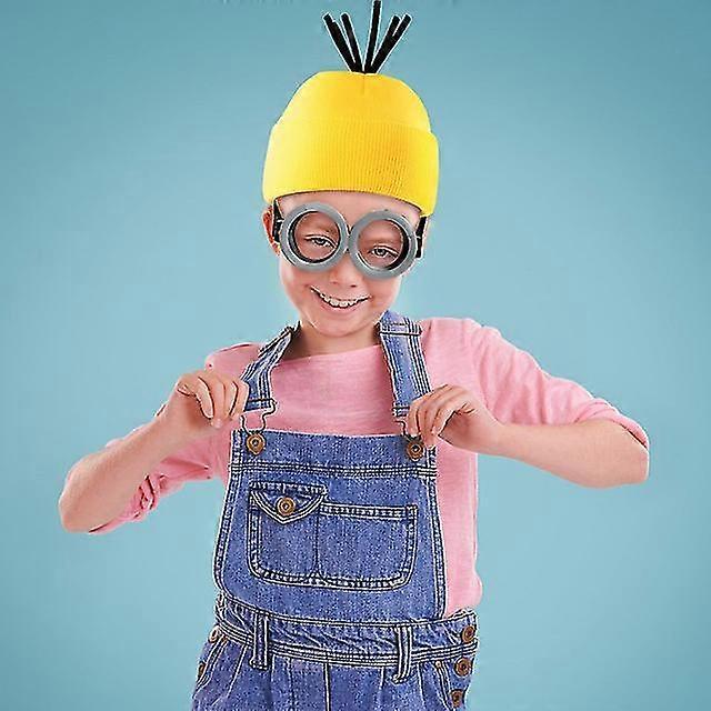3PCS Costume Accessories Adult Yellow Beanie Knit Hats Steampunk Goggles Glasses Black Gloves Halloween Cosplay Party