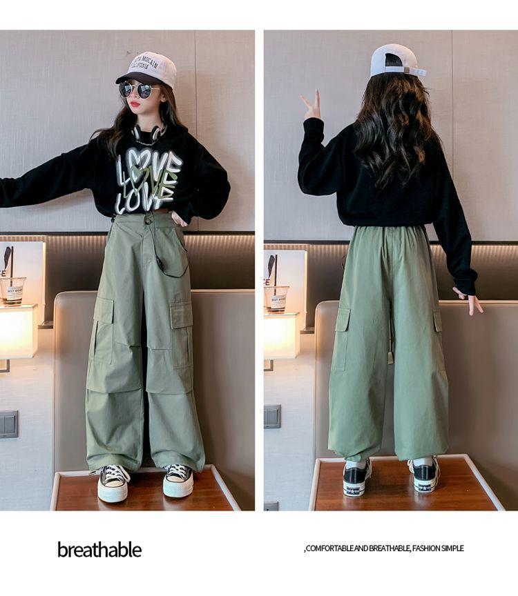 Трендовый осенний комплект из двух предметов для девочек, брюки карго