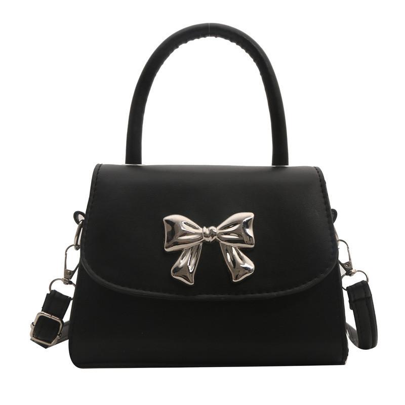 Chic Pu Leather Handbag For Women 2024 Summer Trendy Bow Detail Shoulder Bag