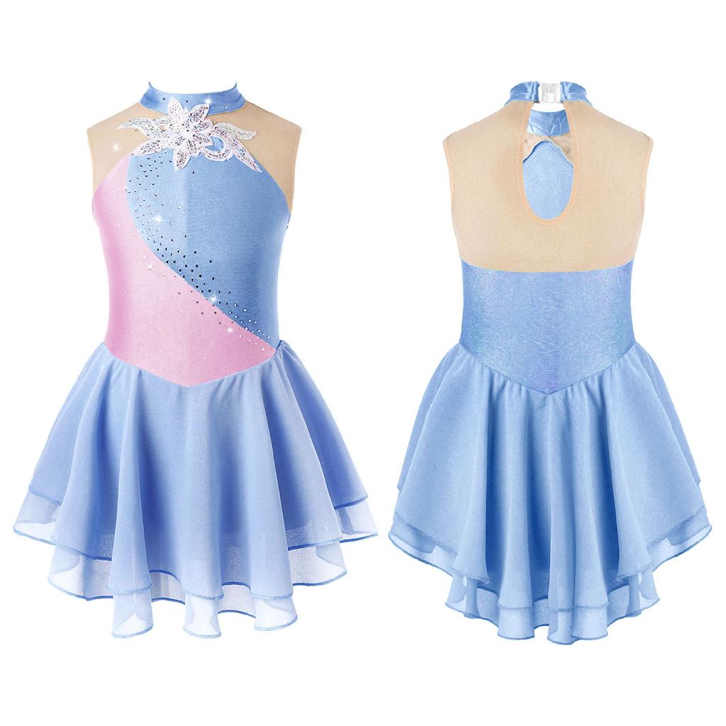 Figure Skating Dresses for Girls Shiny Rhinestone Gymnastics Leotards Girls Ballet Dance