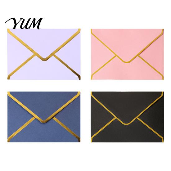 Elegant Handwritten Letter Holders 5Pcs Western Style Envelopes with Gold Foil Trim, Offset Paper Invitation Personalized Message for Wedding,