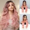 Длинный волнистый розовый парик с челкой из синтетического волокна, супер натуральный волнистый парик для женщин, вечерние, повседневный парик