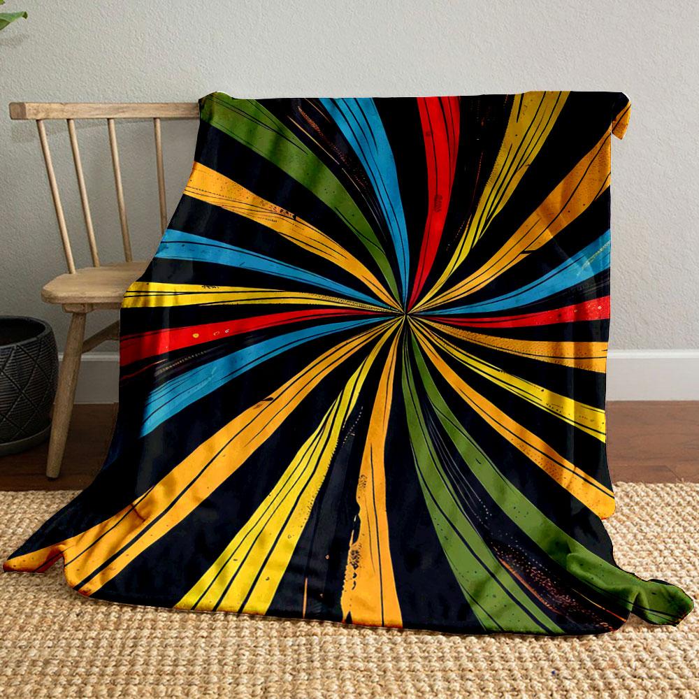 Radiating, colorful streaks converge toward a central point on a black background. for all seasons blanket lunch break throw gift