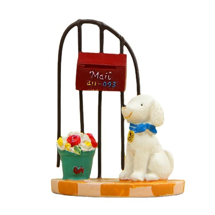 Small 3d Fresh Resin Cartoon Dog Display Figurine With Flower Basket Gift For