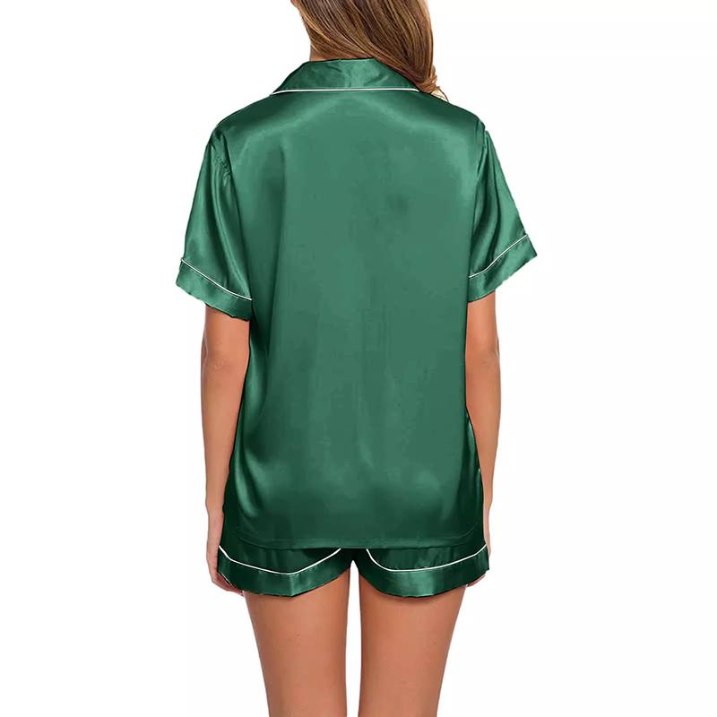 Women Silk Pajamas Set Button Down Tops and Trousers Two-Piece Suit Sleepwear Loungewear Solid Pajama Ladies Nightwear Homewear