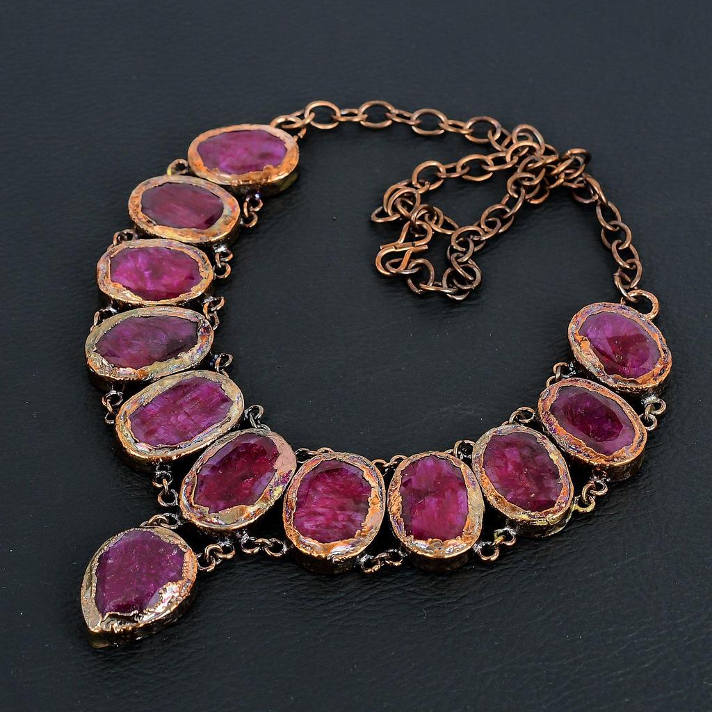 Кашмирский рубин, ювелирные изделия из драгоценных камней, созданные в лаборатории, ожерелье из медной гальванопластики, регулируемая цепочка ручной работы, ожерелье, подарок для мамы
