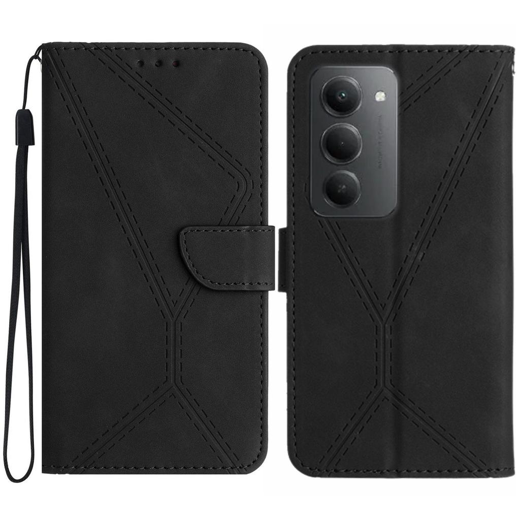 For Xiaomi Redmi 15 5G Case Skin Touch Lines Imprinted PU Leather Flip Phone Cover