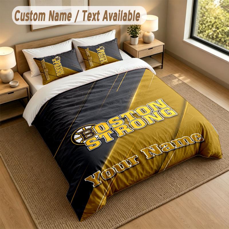 Bedding Set 1 Duvet Cover 2 Pillowcases Boston Bruins Print Soft Bed Linen Bedroom Decor