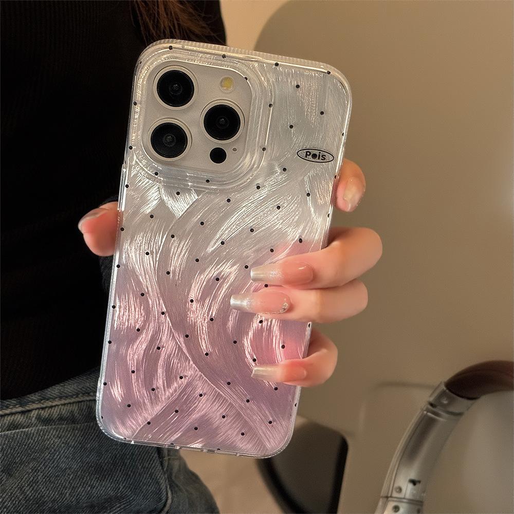 Подходит для чехла для мобильного телефона iPhone 14, 16, 17 Pro Max с градиентным порошком, в горошек, из перьевой пряжи, жесткий, 12, противоударный, высококачественный чехол для мобильного телефона