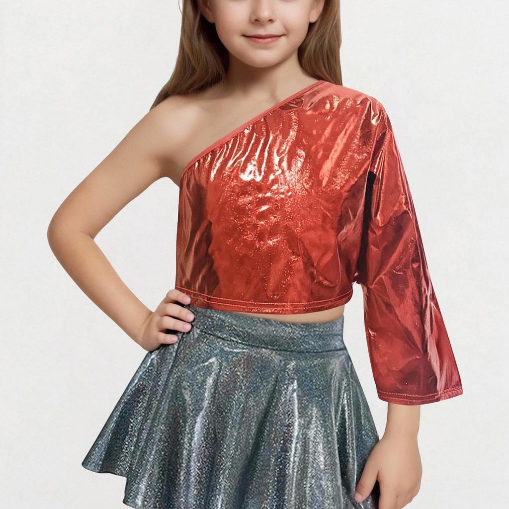 Женские топы с одним плечом, вечерние, блестящие, укороченные, с длинным рукавом