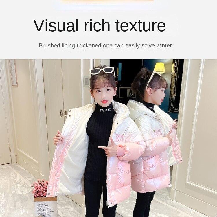 Хлопковая одежда с подкладкой для девочек, сумки бесплатно, плотная зимняя одежда, глянцевое пальто для девочек